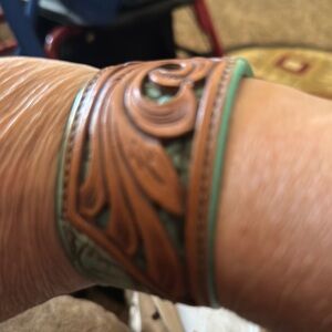 Brown and Green Leather Cuff Bracelet